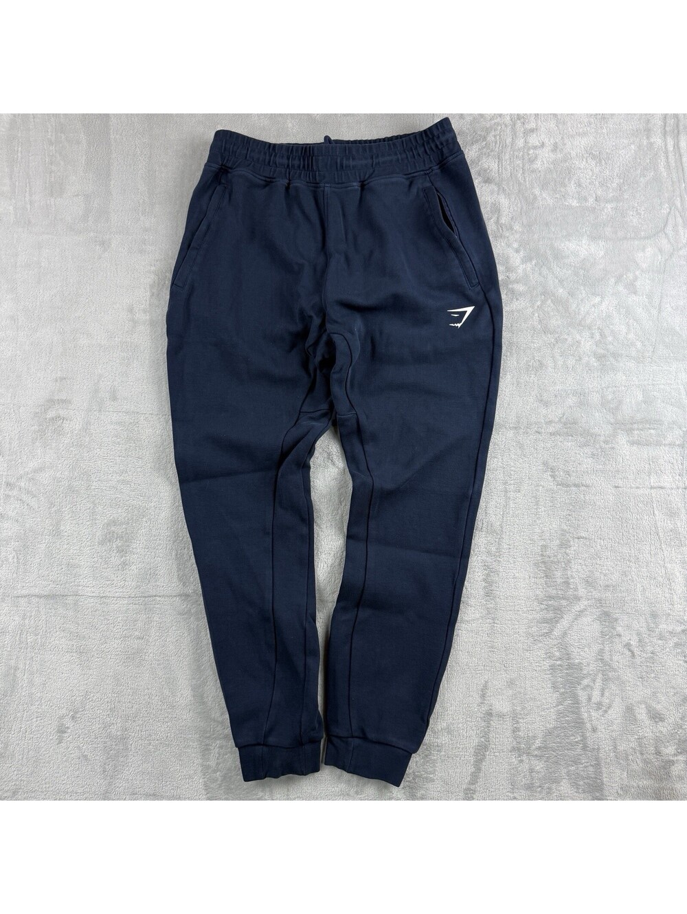 Gymshark Logo Jogger Sweatpants Navy Tapered Athletic Mens M Fleece Zip Run Gym